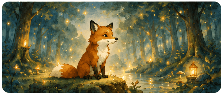 Fox in a glowing forest keepsake panel