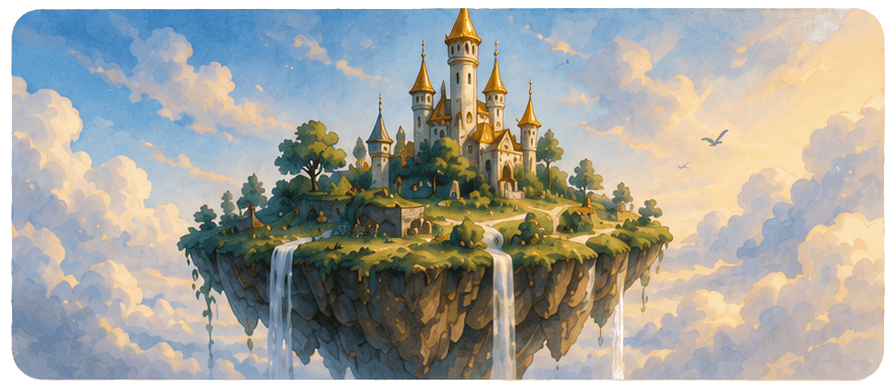 Floating island with a golden tower keepsake panel